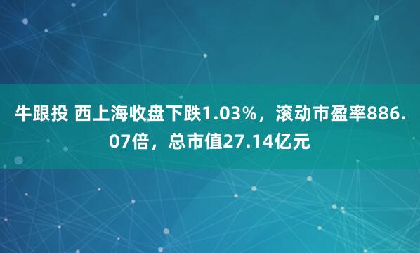 牛跟投 西上海收盘下跌1.03%，滚动市盈率886.07倍，总市值27.14亿元